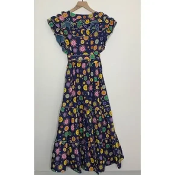 Celia B Atlas Dress Midi Navy Multi Womens New Size Medium Summer Belted - Picture 3 of 16